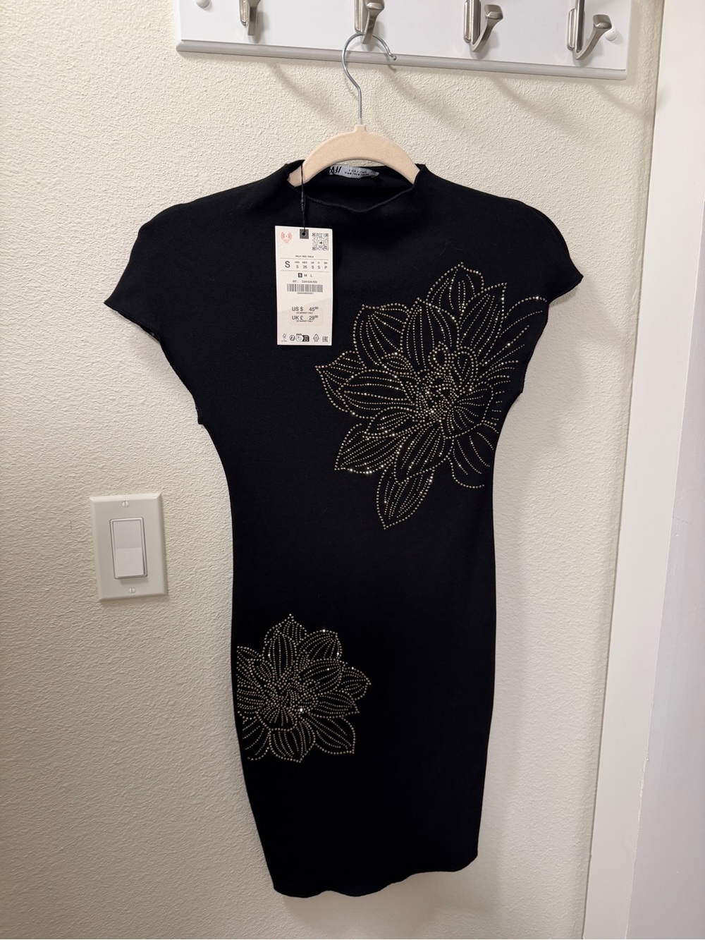 Zara Black Mini Dress with silver Studded Floral Detail